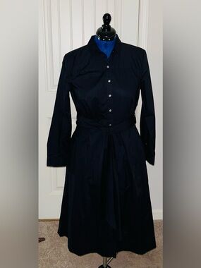 J.Crew Classic Black Button-Front Shirt Dress with Waist Tie